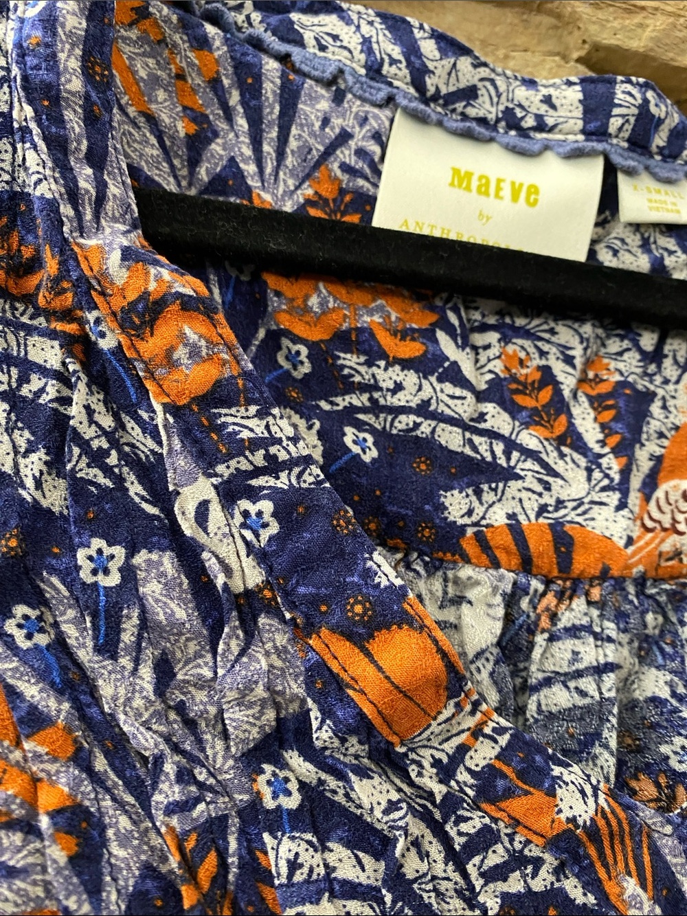 Maeve by Anthropologie Blue and Orange Tropical Print Blouse XS - Picture 4 of 11